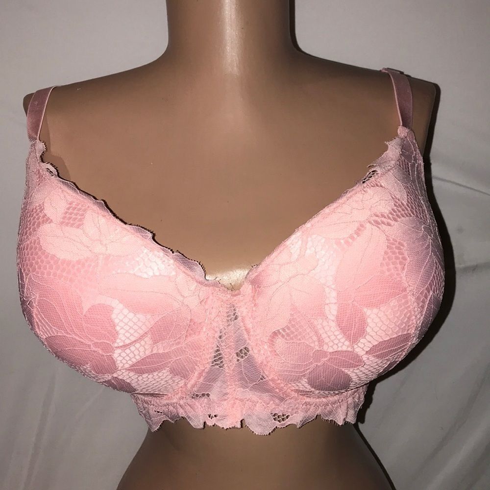 Adrienne Vittadini Women's Pink Floral Lace Underwire Bra Size 40D